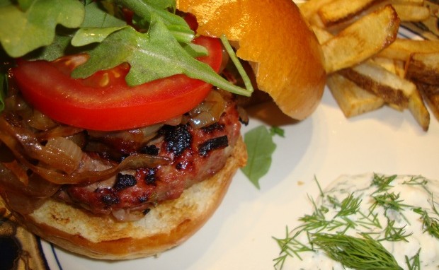 Feta Burger with Caramelized Onions