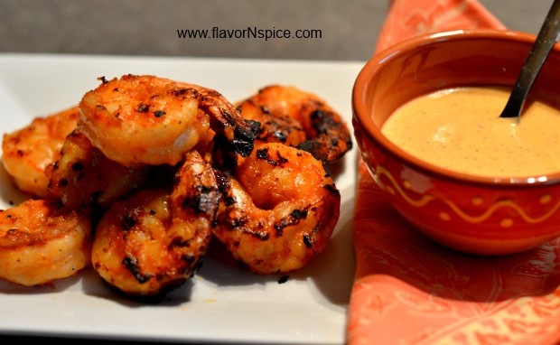 Grilled Apricot Shrimp with Harissa Aioli
