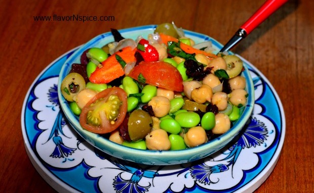 Edamame and Chickpea Salad with Olives and Citrus Vinaigrette