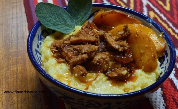 Slow-cooker Shredded Pork with Stewed Peaches